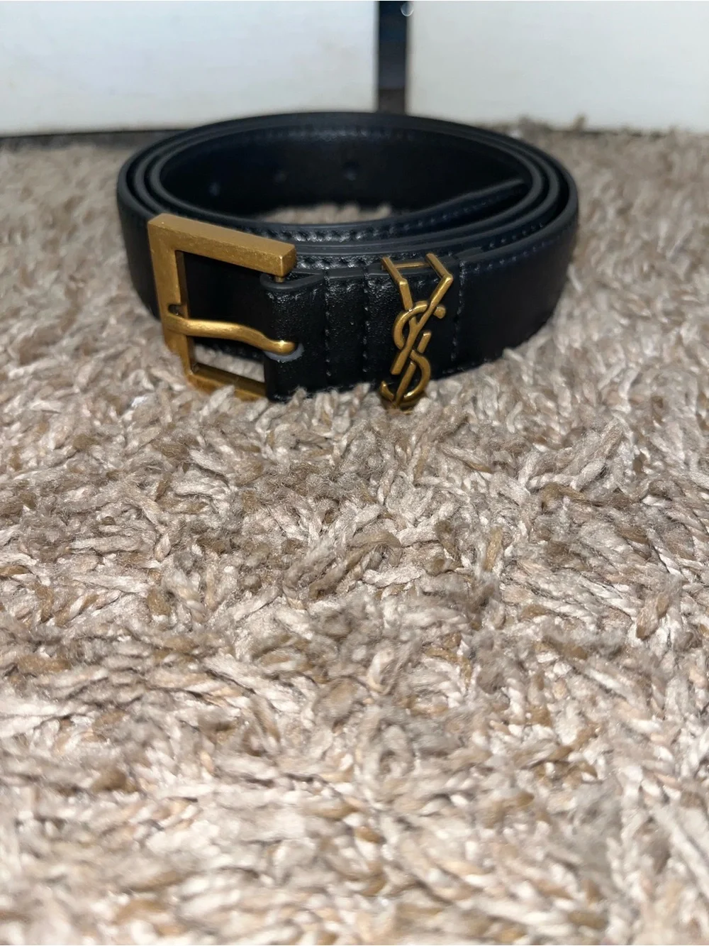 Saint Laurent Black Leather womans Belt with Gold Hardware